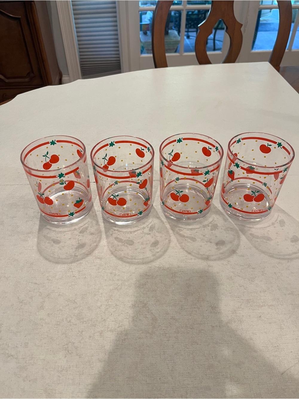 Vintage plastic cherry, strawberry, & apple  Short Drinking Glass set. 4 so cute